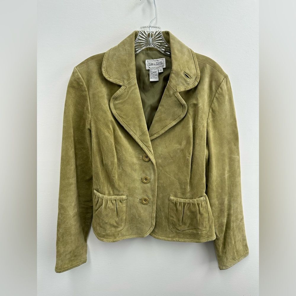 Vintage Live A Little Y2K Chartreuse Green Suede Leather Blazer Jacket Size M - Picture 7 of 9